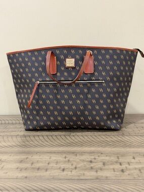 Dooney & Bourke Brown Logo Tote with Tan Leather Trim